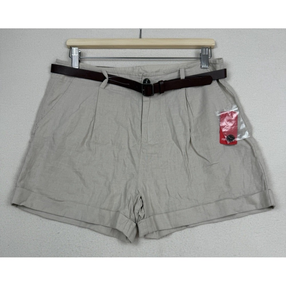 Forever 21 Linen Blend Belted High Waist Shorts Size 30 Juniors (M/L) NWT‎ Beige